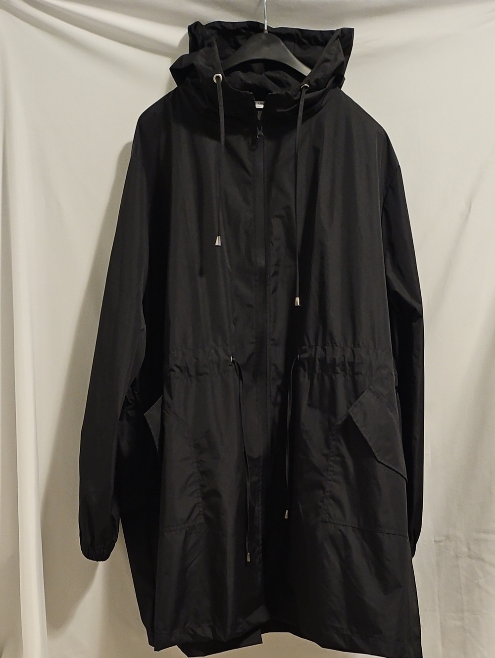 Black Hooded Raincoat with Drawstring Waist Womens 26W